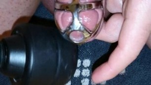 Cumming real hard in chastity with my wand