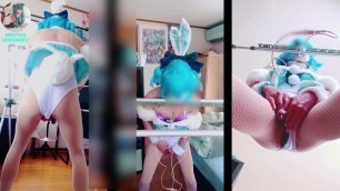 Hatsune Miku White Bunny Costume crossdresser Masturbation