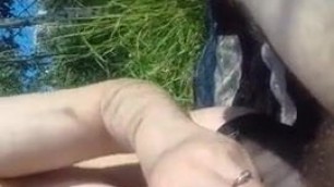 Blowjob from a married whore in nature