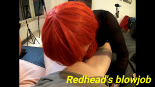 Sexy redhead T-girl sucking a hard cock