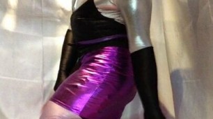 SISSY SLUT IN SILVER AND PURPLE SHOW FUCKING HER TOYS