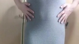 Asian CD Stephy in tight gray dress and tease