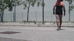 sissy slut street hooker walikng in industrial area