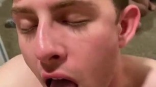 Guy sucks dick and gets cum in his mouth