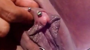 Giant Pierced Clit rubbed and fucked