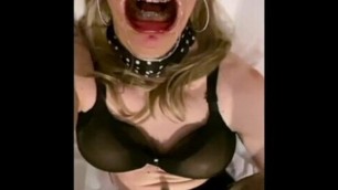 Alexandra Braces is masturbating and dildo fucking while wearing an open mouth expander