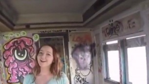 lesbian big tits redhead  fucked for cash in abandoned train