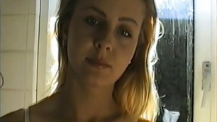 I film the blonde Simona with the phone, an exhibitionist girl with swollen boobs while she fucks a big cock