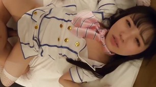 18-year-old slender Japanese beauty idol, creampie sex with blowjob and shaved pussy. Uncensored