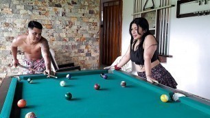I beat my mother-in-law playing pool and she rewards me with a delicious blowjob